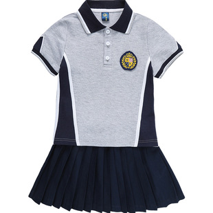男女童夏季短袖POLO衫校服套装幼儿园园服灰色半袖体血衫演出班服
