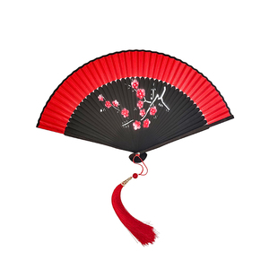 女式扇子中国风红色流苏折扇汉服随身古典旗袍舞蹈走秀易开合梅花