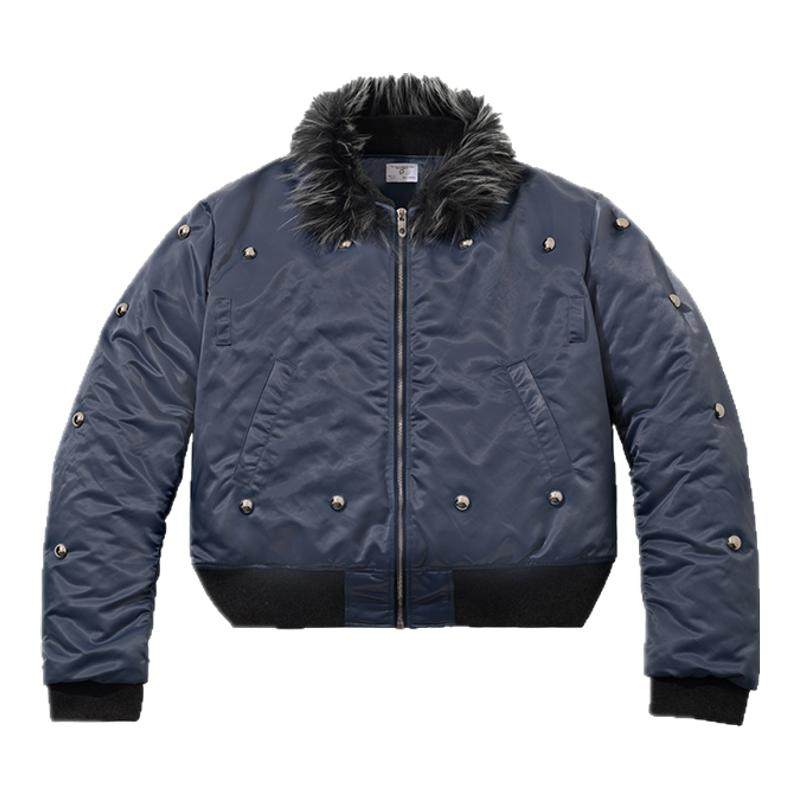 Dream Band AW2025纯色低饱和尼龙短款朋克加棉可拆卸毛领MA1夹克