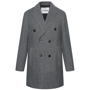 【含山羊绒】利郎奥莱 毛呢大衣男士戗驳领2025冬季人字纹外套