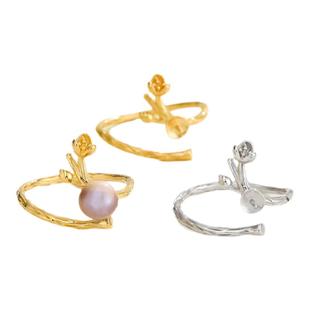 DIY戒指空托配件小平安扣扁珠戒托珍珠圆珠花卉戒指空托复古戒托