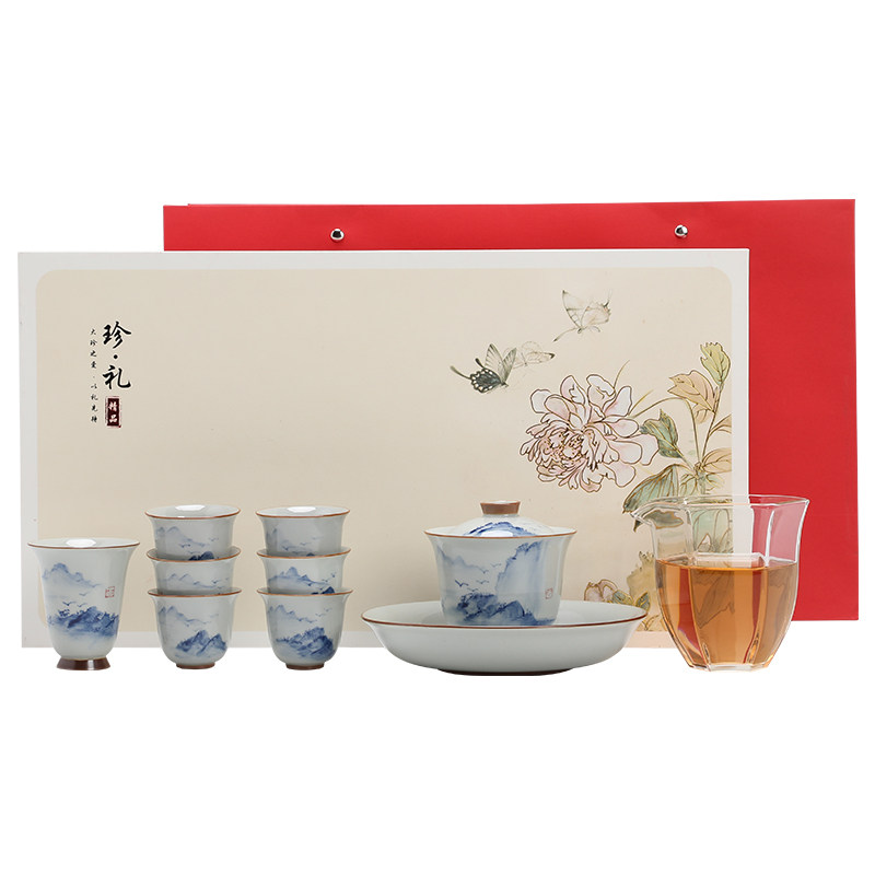 皆茶事复古手绘青花茶具套装
