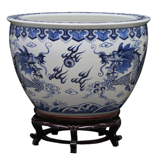 景德镇陶瓷鱼缸手绘青花龙纹古法特大号睡莲荷花办公厅室外风水缸