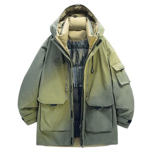 90白鸭绒中长款工装连帽羽绒服男2025冬季新款加厚保暖派克服外套