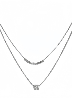 月售500+纯银双层方糖小蛮腰项链