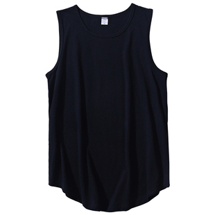 夏季街头潮流240g重磅纯棉宽松纯色圆弧下摆背心男士内搭打底汗衫