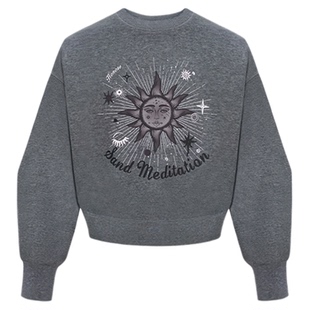 HONORE古月 太阳神 复古百搭松弛慵懒 圆领短款图腾印花加绒卫衣