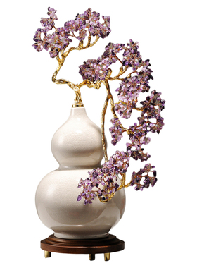 紫气东来葫芦摆件高档紫水晶办公室新中式客厅玄关乔迁新居送礼品