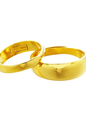 越南沙金光面戒指情侣男女对戒沙金开口可调加厚金印素圈光面戒指