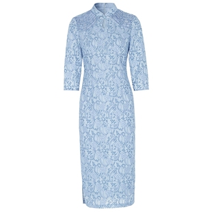 马天奴秋冬新款女装秋蕾丝礼服中长款连衣裙新中式旗袍妈妈气质