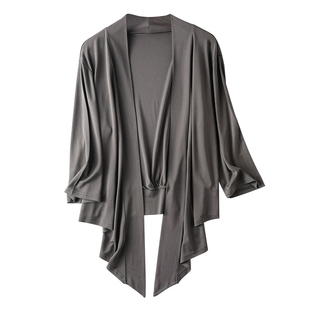 真丝加捻防晒披肩外套 七分袖不规则开衫气质百搭桑蚕丝大码上衣