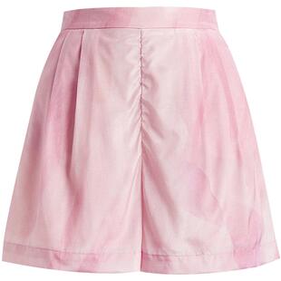 红袖夏季新款女装玫瑰晕染后松紧侧拉短裤