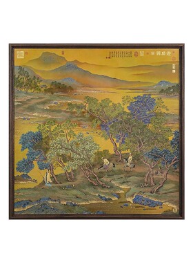 古歌元作游骑图山水画茶室国风艺术画客厅沙发背景墙装饰画楼阁图