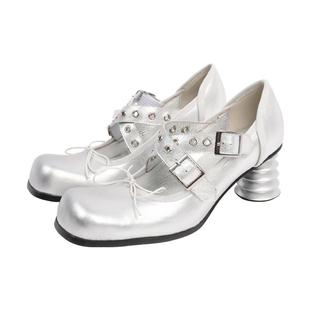 UBORYA设计师原创/靡靡之音/y2k方头粗跟异形高跟单鞋女芭蕾真皮