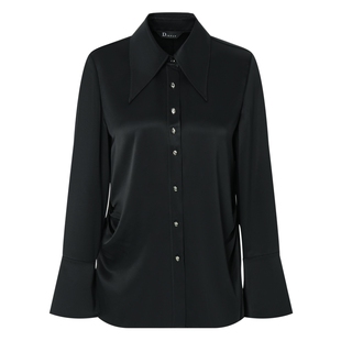 IDPAN女装通勤简约醋酸衬衫女春季新款收腰捏褶设计尖领衬衣