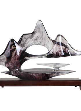 新中式透明水墨假山摆件