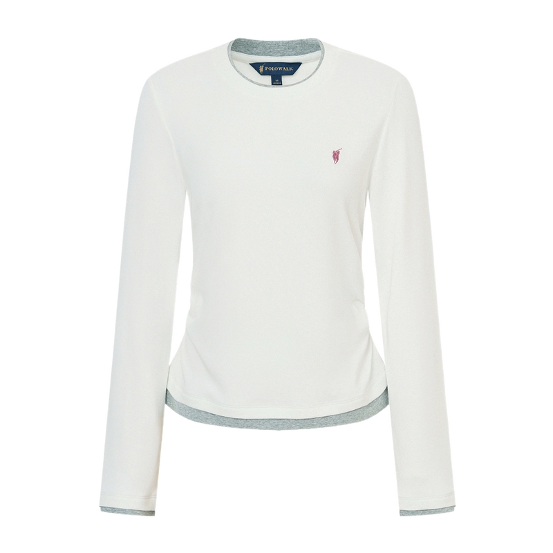 POLOWALK女式长袖T恤2025秋季新品圆领收腰设计打底衫上衣