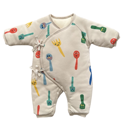 带帽斜襟系带棉服夹棉秋冬连体衣