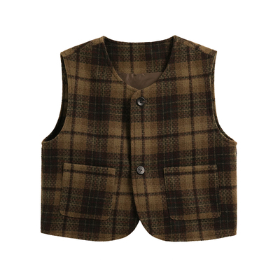 男童复古格子套装西装外套秋冬款