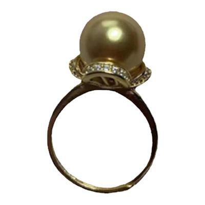 母贝浓金仿珍珠正圆纯银镀金戒指