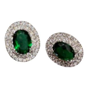 璀璨发光孔雀绿宝石戒指 镀18K金花朵祖母绿锆石满钻戒指羽毛耳坠