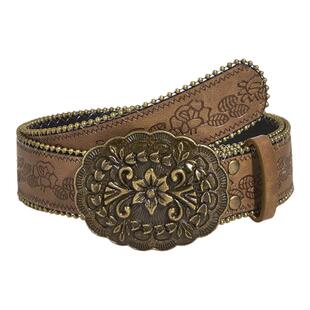 西部牛仔皮带辣妹金属雕花扣腰带复古风串珠做旧亚文化牛仔裤裤带
