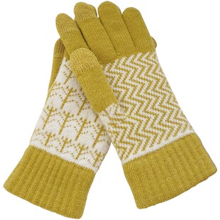 日系勾花针织手套黄色保暖秋冬毛线手套女分指骑车防寒冷开车加绒