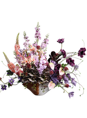 妖及紫色轻奢琉璃仿真花器摆件