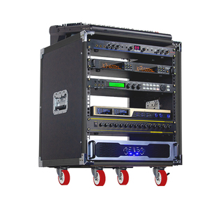 16U黑铝带门加厚夹层板功放机柜12U广场演出带锁箱子静音移动轮子