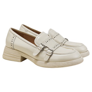 fed粗跟单鞋春季新款女鞋布莱克乐福鞋白色小皮鞋女S0112-ZCA778