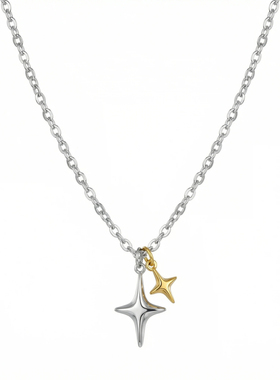 NG金银双星吊坠钛钢项链男款饰品