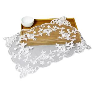 家用防尘盖布欧式蕾丝绣花长方形茶盘茶具托盘盖巾刺绣