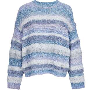 ONLY2026春季新款个性渐变晕染条纹百搭圆领宽松落肩针织衫女