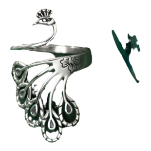 S925纯银戒指女新中式国风孔雀小凤凰民族风复古做旧民族风开口戒