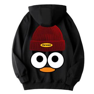 KERWATS可维斯品牌大码男女情侣无性别红帽大眼印花休闲帽衫卫衣