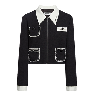 【FIVE PLUS 奥莱】小香风外套女设计感短款上衣POLO领夹克女冬装