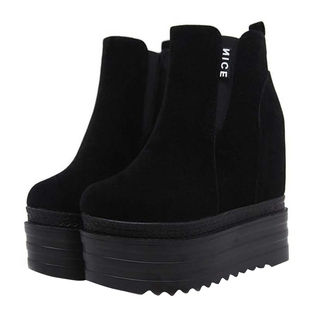 秋冬新款内增高坡跟加绒短靴13CM厚底防水台女靴松糕防滑超高跟鞋