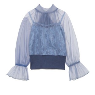 甜美打底！独+纯元~LB家 薄纱领结蕾丝荷叶袖衬衫上衣