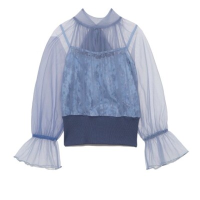 甜美薄纱领结蕾丝荷叶袖衬衫上衣