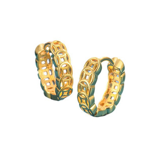 s925银钱多多钱币耳钉女耳扣小众设计感铜钱耳圈气质夸张个性耳饰