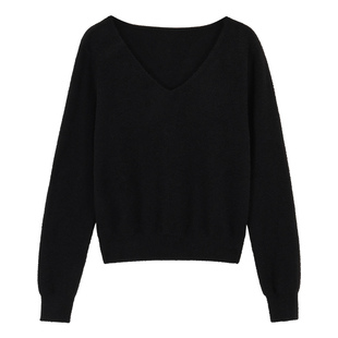 pusumede 极简美学 基础款V领针织衫女宽松慵懒风长袖打底上衣