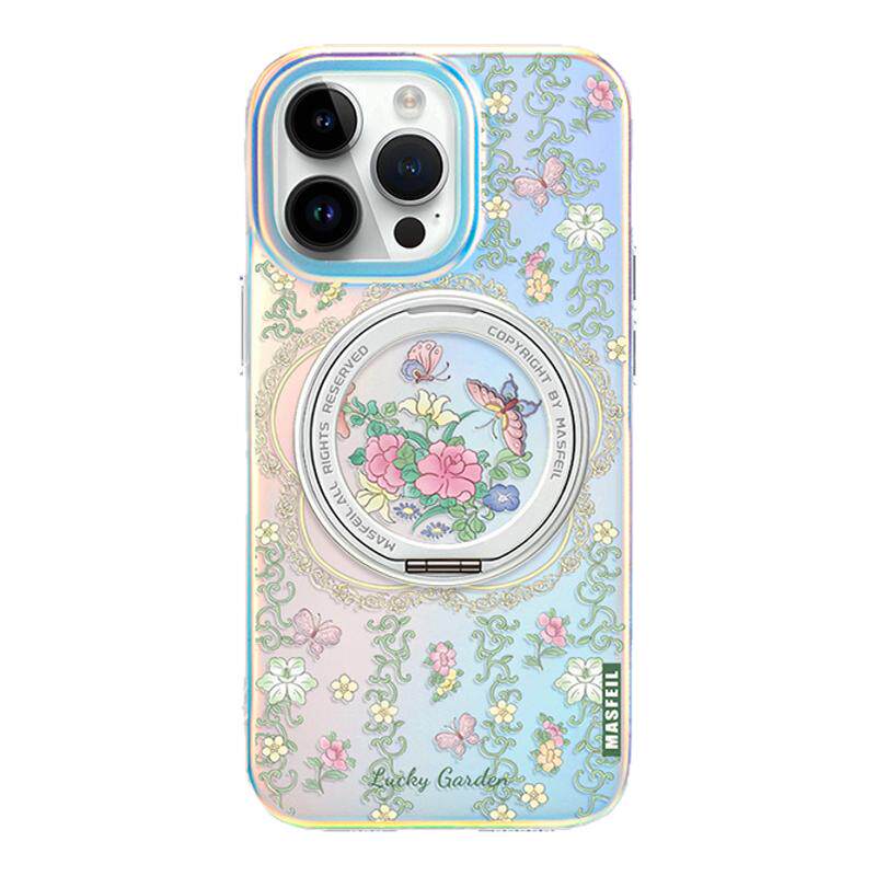 MASFEIL × 花与蝶适用苹果17Promax手机壳新款Lo5磁吸带支架iPhone16Pro保护套15高级感14支点air超薄女13pm