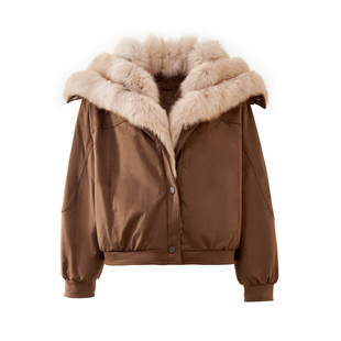 狐狸毛海军领鹅绒羽绒服女冬季2025新款毛毛皮草外套短款大衣年轻