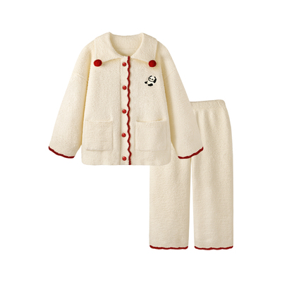 可爱加厚半边绒睡衣冬季可外