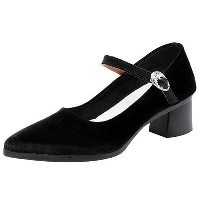 老北京布鞋粗跟鞋金丝绒面高跟鞋