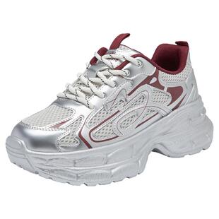 大东厚底老爹鞋女款2026新款春季小个子增高鞋红色鞋子运动休闲鞋