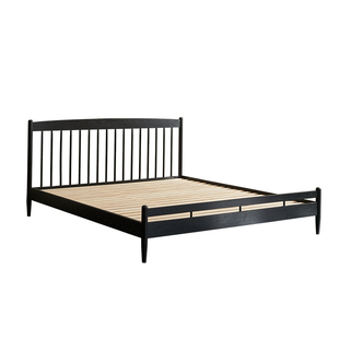 北欧实木床1.8米家用双人床排骨架床架小户型温莎床黑色主卧大床