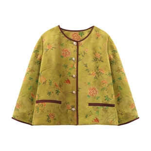 萧娘【鎏光熹微】提花重缎香云纱外套圆领长袖桑蚕丝外套5683