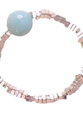 天然海纹石单珠戒指碎银子