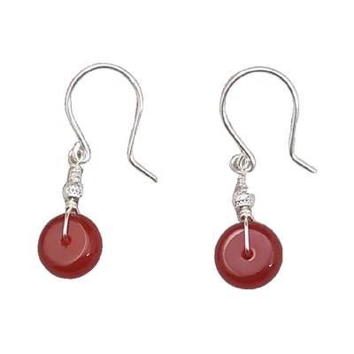 手作红玛瑙平安扣防过敏小耳环
